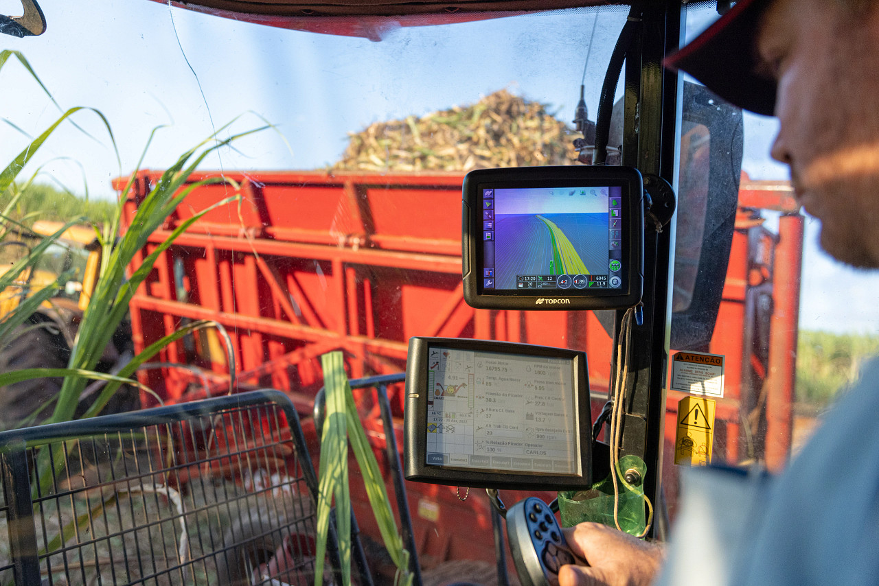Topcon agricultural positioning systems on sugarcane field equipment